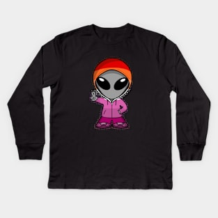 Space Alien Lesbian Pride Colors Kids Long Sleeve T-Shirt